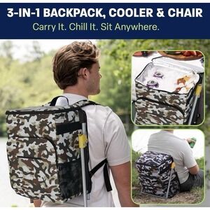 Insulated Backpack Cooler with Foldable Seat - 40 Cans, 24 Hour Cooling